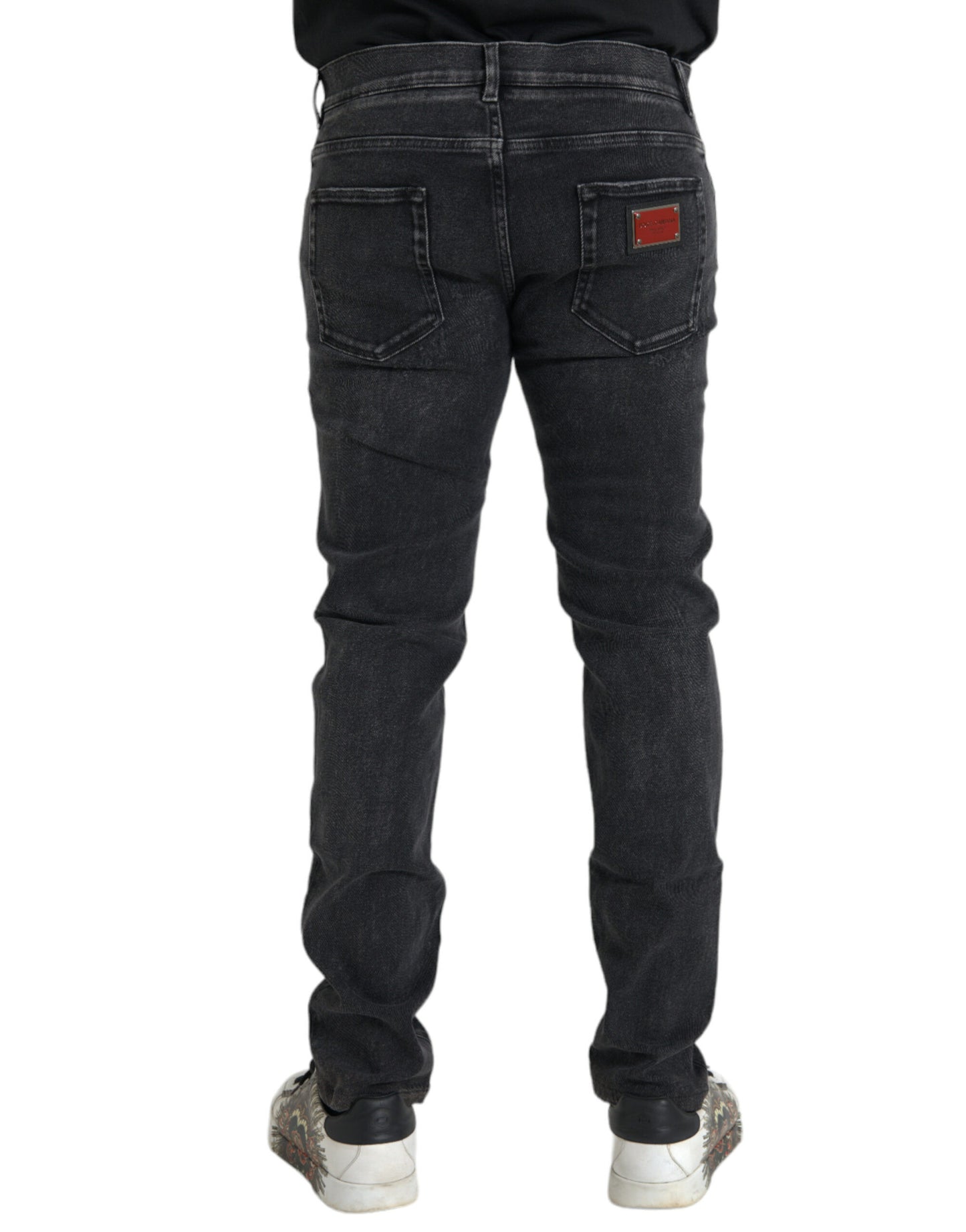 Dolce &amp; Gabbana - Jean skinny stretch en coton gris avec logo