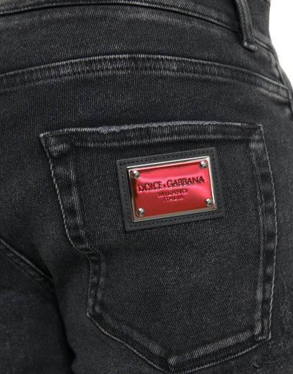 Dolce &amp; Gabbana - Jean skinny stretch en coton gris avec logo