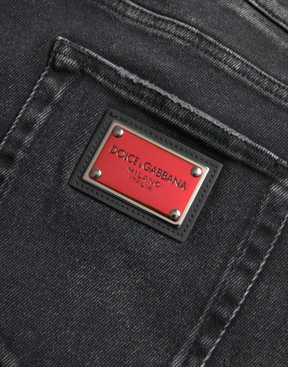 Dolce &amp; Gabbana - Jean skinny stretch en coton gris avec logo