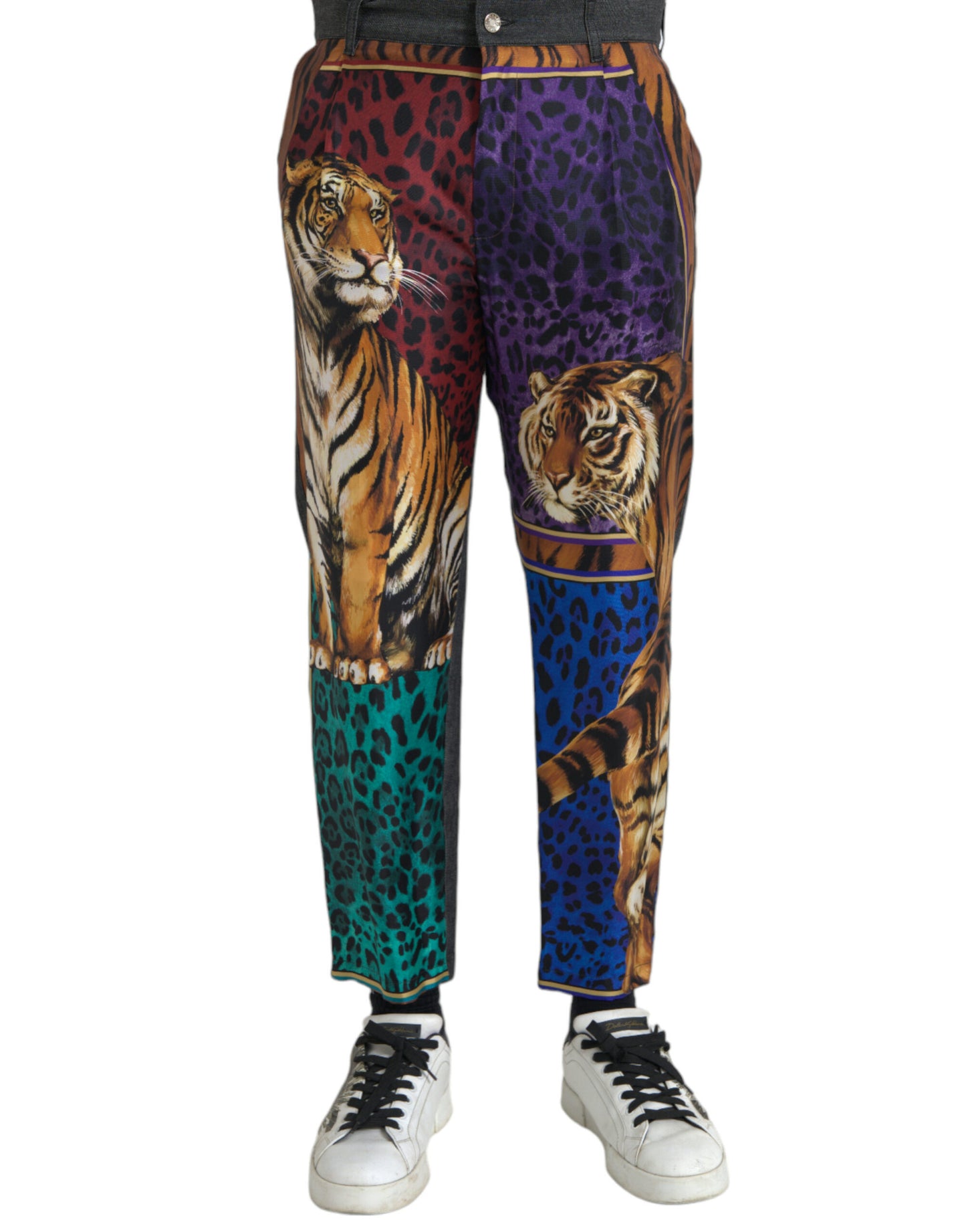 Dolce &amp; gabbana pantalon ample fuselé en coton léopard tigre multicolore