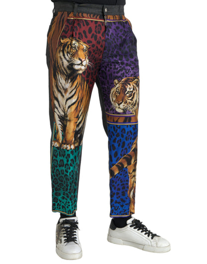 Dolce &amp; gabbana pantalon ample fuselé en coton léopard tigre multicolore