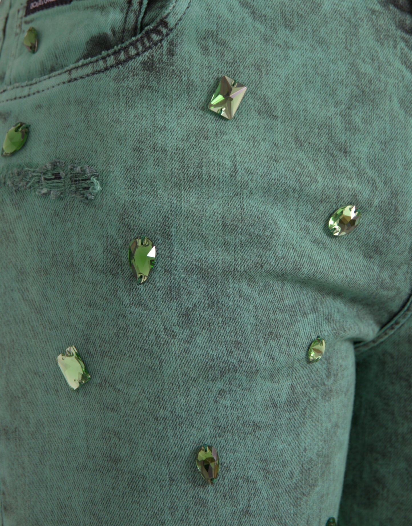 Dolce &amp; Gabbana - Jean slim stretch en coton avec cristaux verts