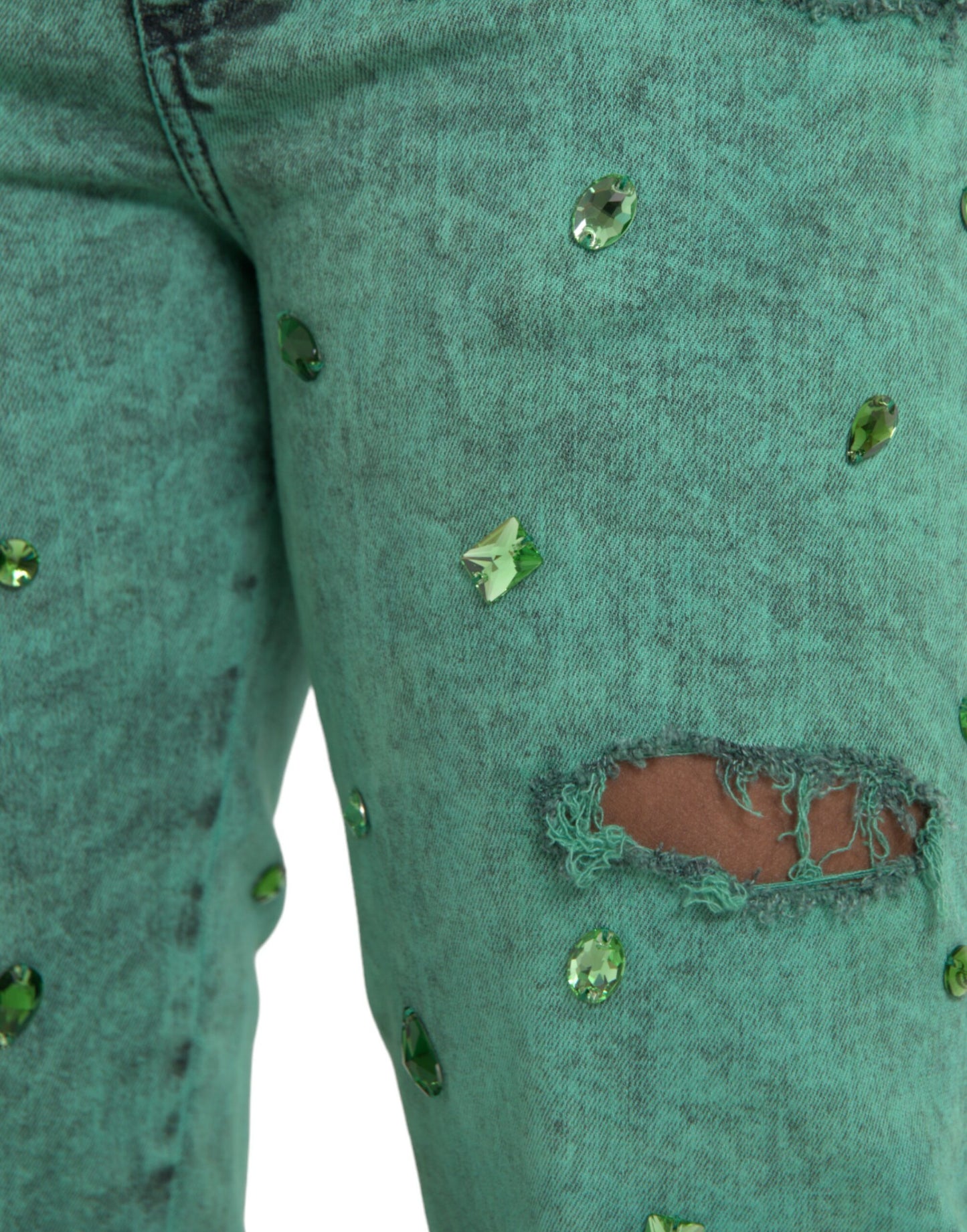 Dolce &amp; Gabbana - Jean slim stretch en coton avec cristaux verts