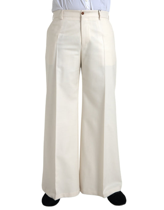 Dolce &amp; gabbana pantalon large en laine blanche taille moyenne