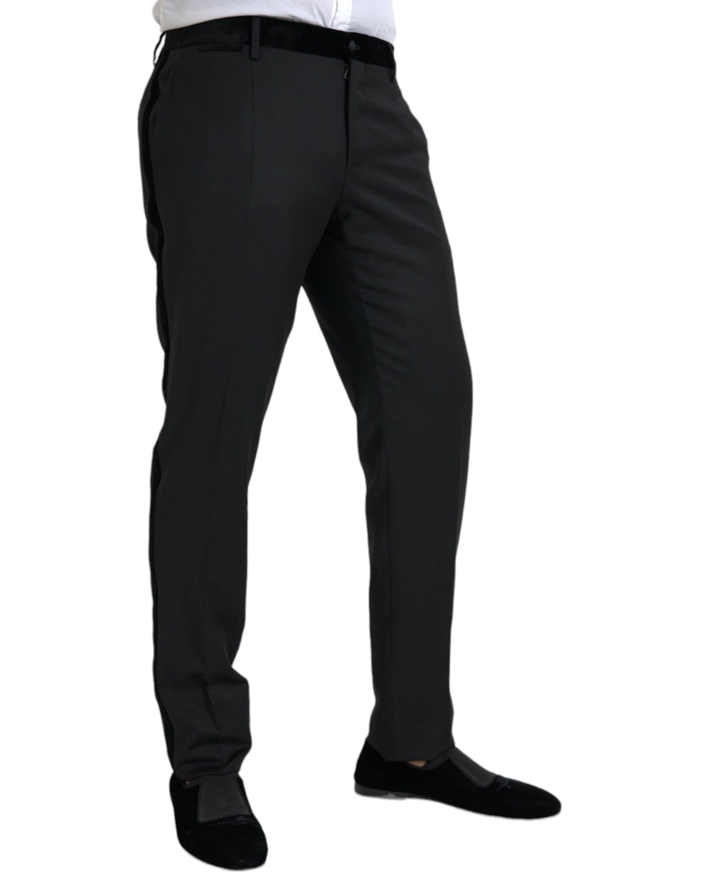 Dolce &amp; Gabbana pantalon habillé skinny en soie noire pour hommes