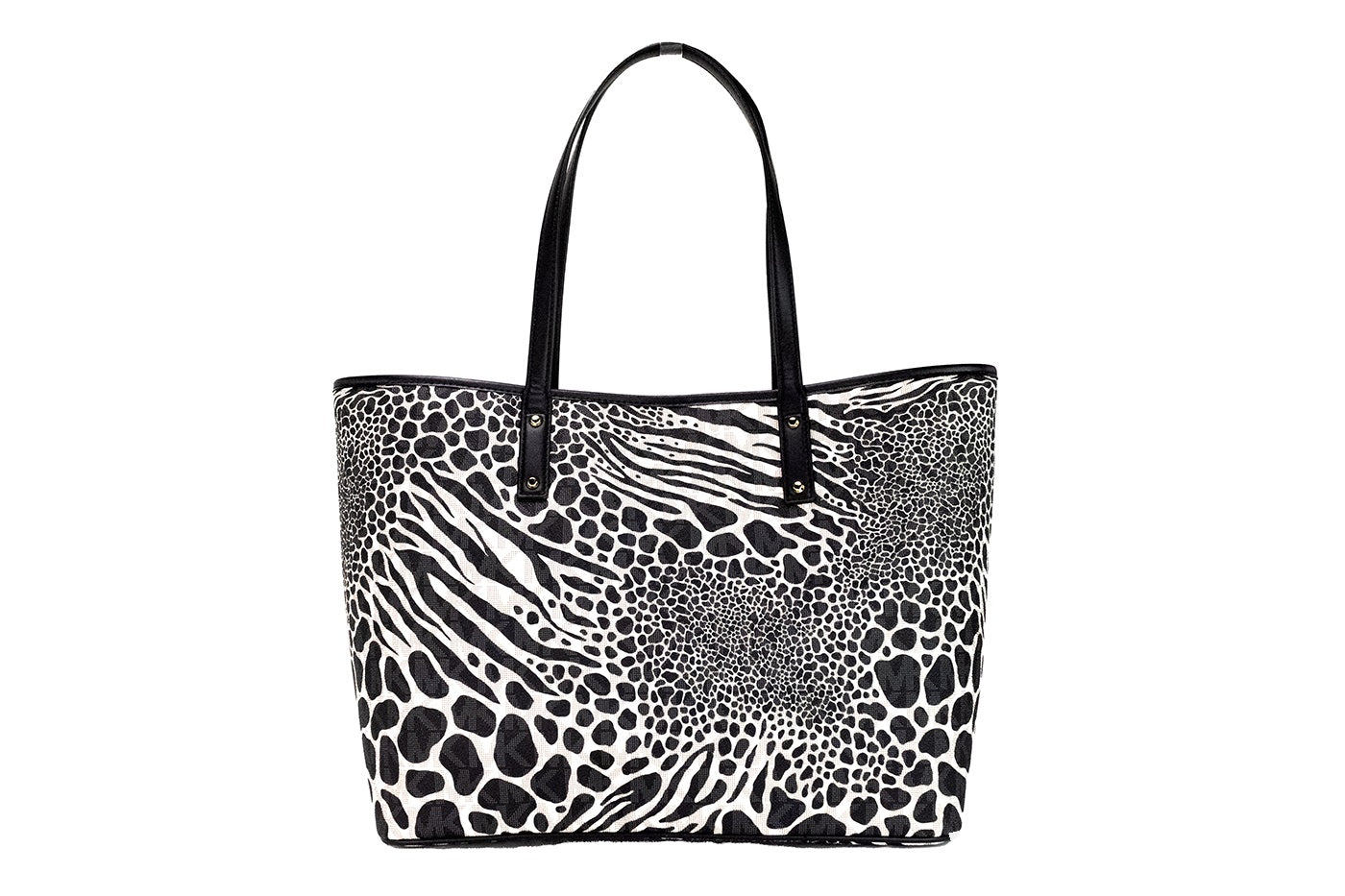 Michael kors carter grand sac à main à bandoulière ouvert en pvc à imprimé animal noir