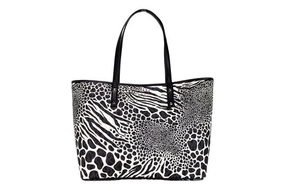 Michael kors carter grand sac à main à bandoulière ouvert en pvc à imprimé animal noir