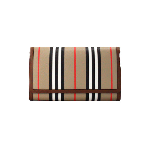 Burberry Hannah Icon Stripe Archive Sac à bandoulière portefeuille en cuir en toile électronique marron clair