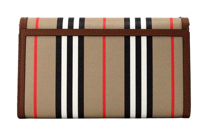 Burberry Hannah Icon Stripe Archive Sac à bandoulière portefeuille en cuir en toile électronique marron clair