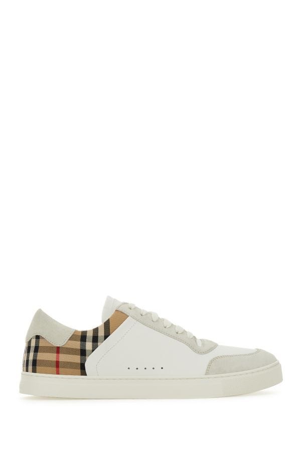 Burberry White Multicolor Calf Leather Sneakers