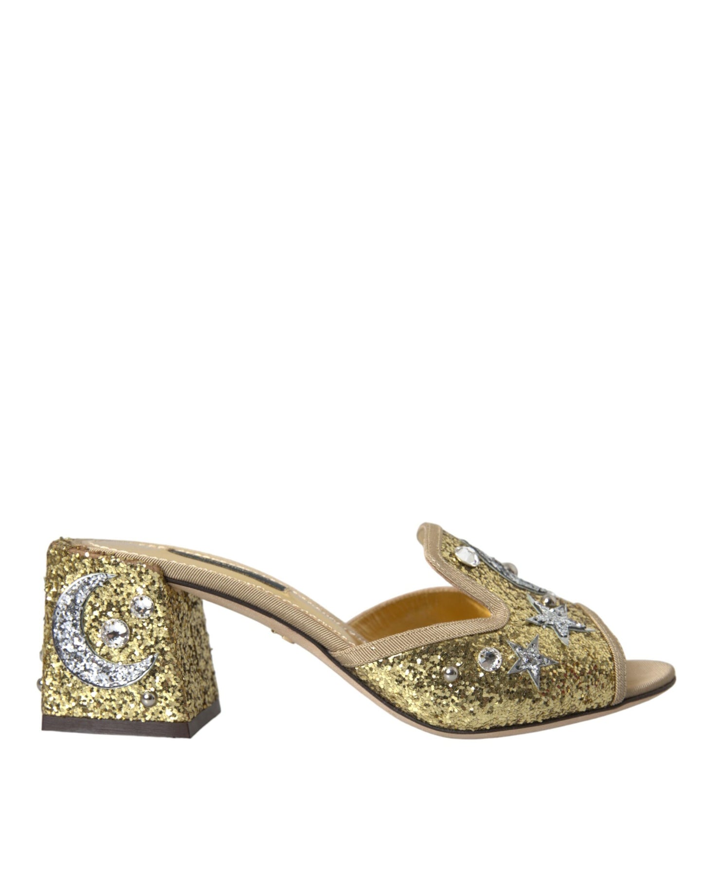 Dolce &amp; Gabbana sandales à talons en cuir à paillettes dorées