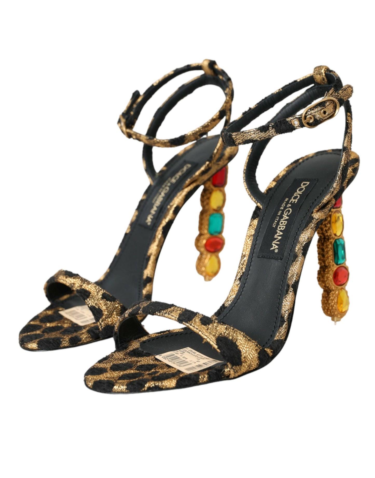 Dolce &amp; Gabbana sandales à talons avec cristaux léopard dorés