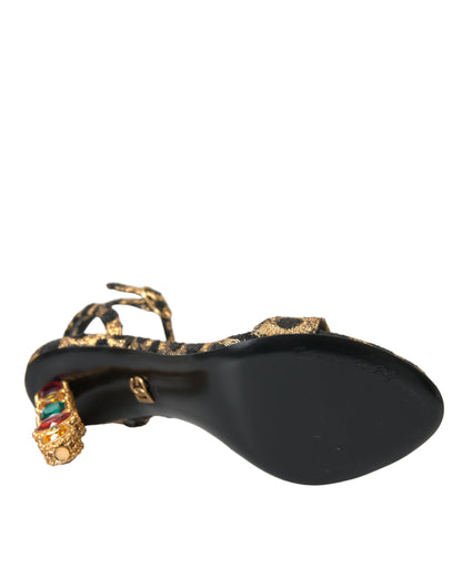 Dolce &amp; Gabbana sandales à talons avec cristaux léopard dorés