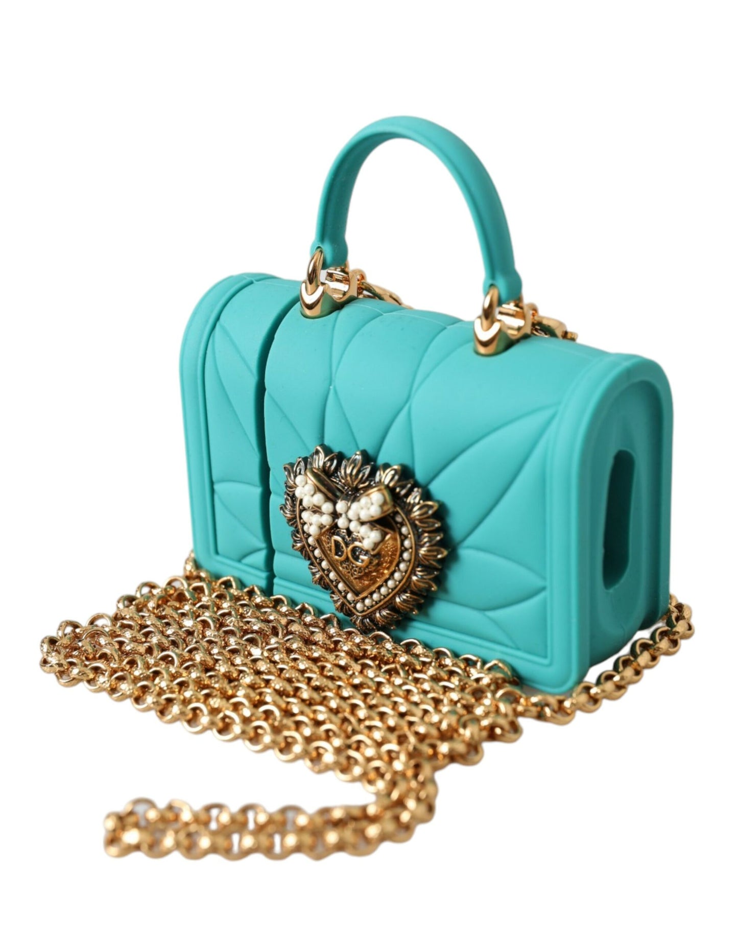 Dolce &amp; Gabbana Sac de couverture de coeur de dévotion en silicone turquoise étui airpods