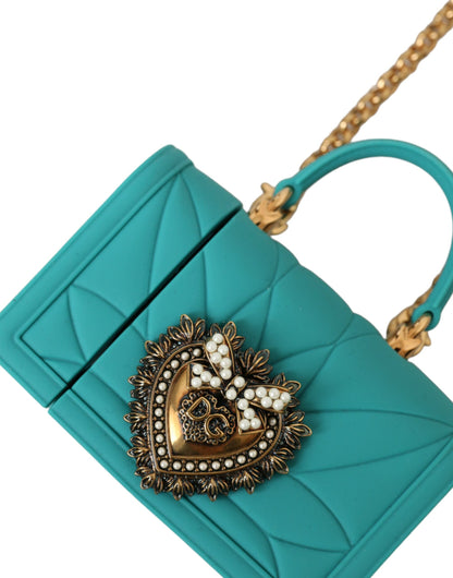 Dolce &amp; Gabbana Sac de couverture de coeur de dévotion en silicone turquoise étui airpods