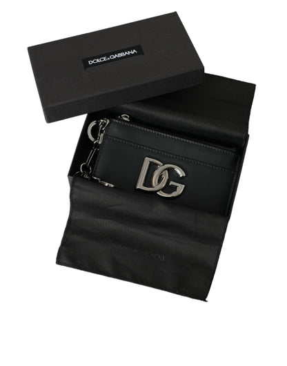 Dolce &amp; Gabbana portefeuille porte-cartes en cuir de veau noir avec logo dg hommes