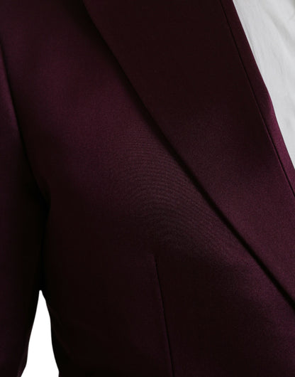 Dolce & Gabbana Maroon Silk Single Breasted Coat Blazer