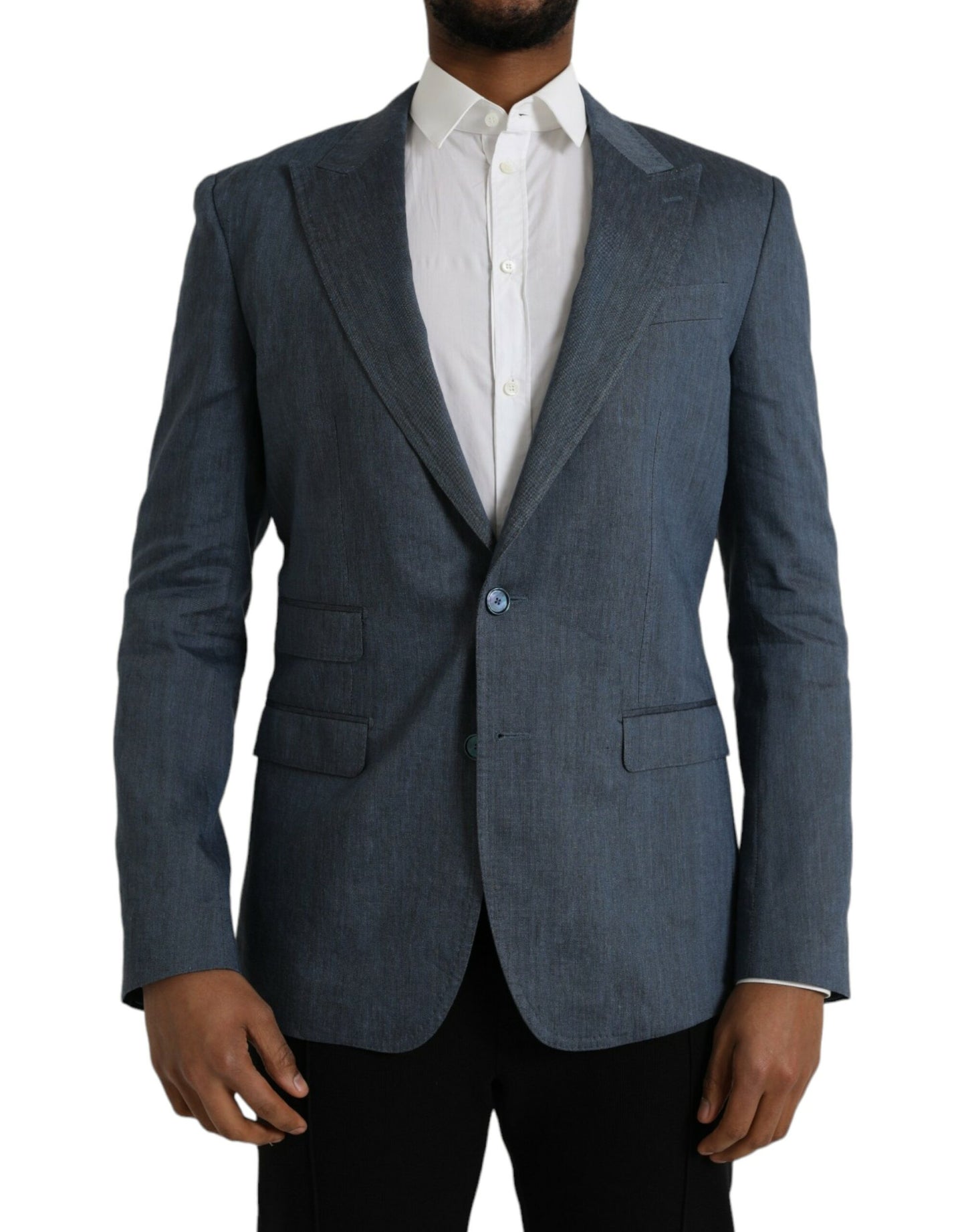 Dolce &amp; Gabbana Blazer en lin bleu NAPOLI à simple boutonnage