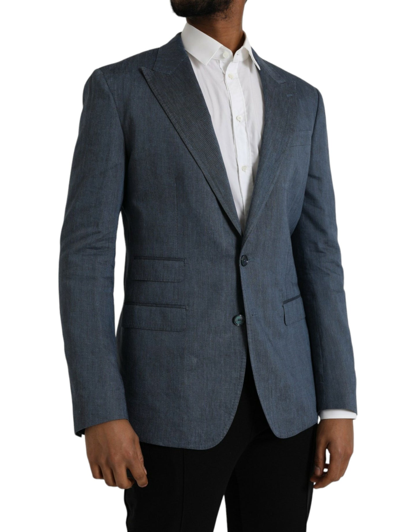 Dolce & Gabbana Blue Linen NAPOLI Single Breasted Coat Blazer