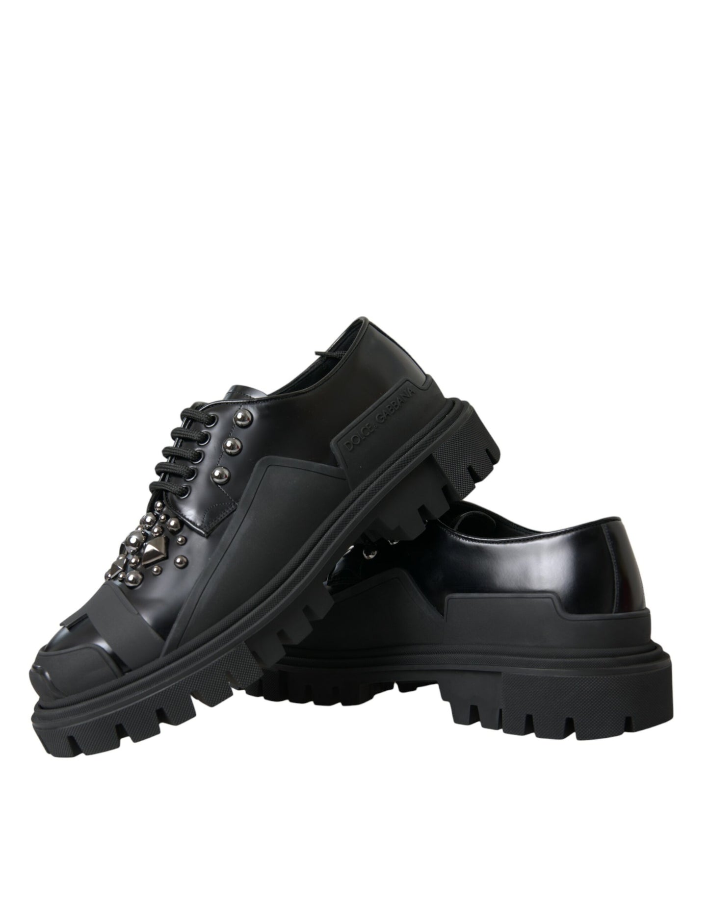 Dolce &amp; Gabbana Chaussures de baskets de trekking cloutées en cuir noir