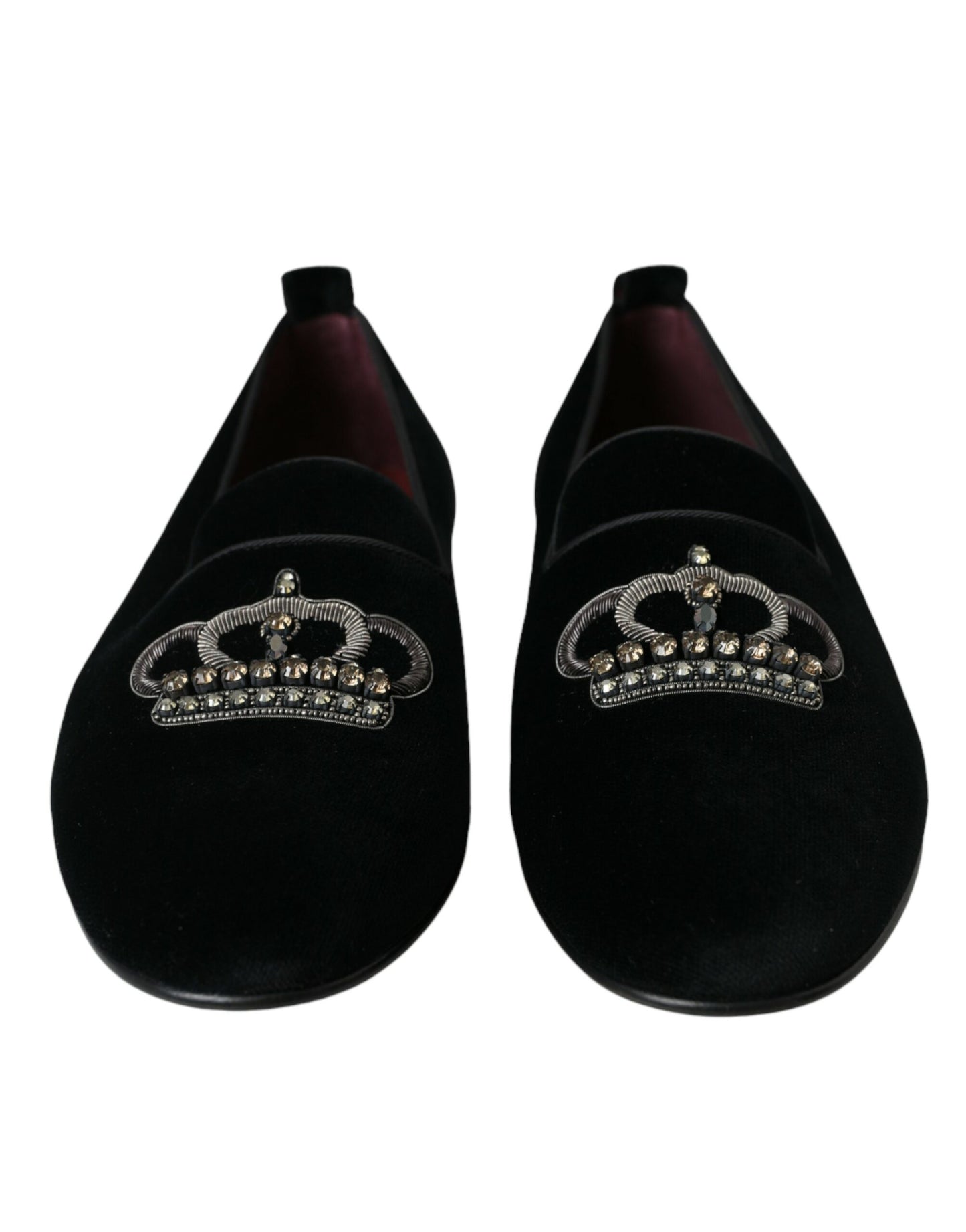 Dolce &amp; Gabbana Noir Velours Cristal Couronne Hommes Mocassins Chaussures