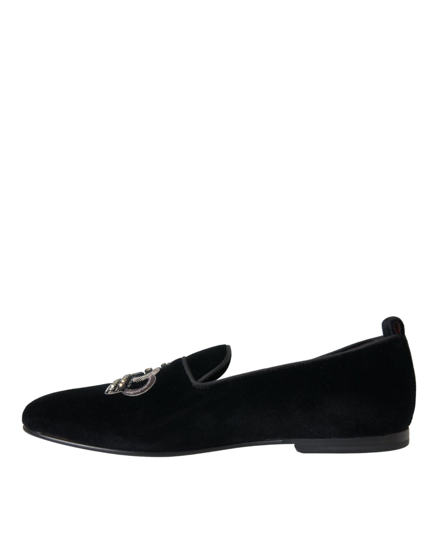 Dolce &amp; Gabbana Noir Velours Cristal Couronne Hommes Mocassins Chaussures