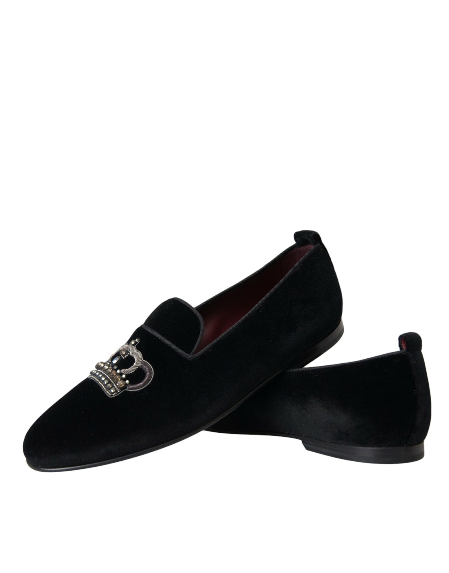 Dolce &amp; Gabbana Noir Velours Cristal Couronne Hommes Mocassins Chaussures