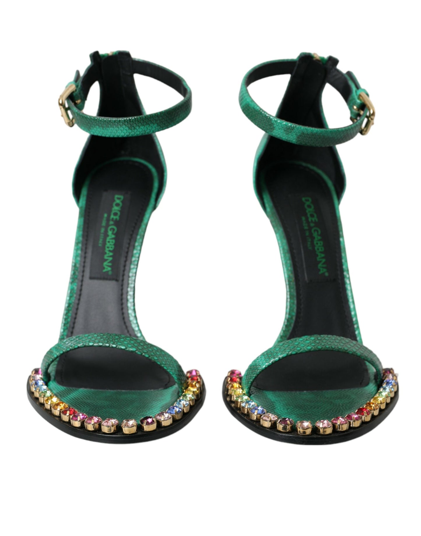 Dolce &amp; Gabbana Sandales en cuir exotique vert avec cristaux