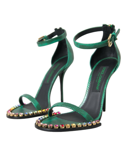 Dolce &amp; Gabbana Sandales en cuir exotique vert avec cristaux