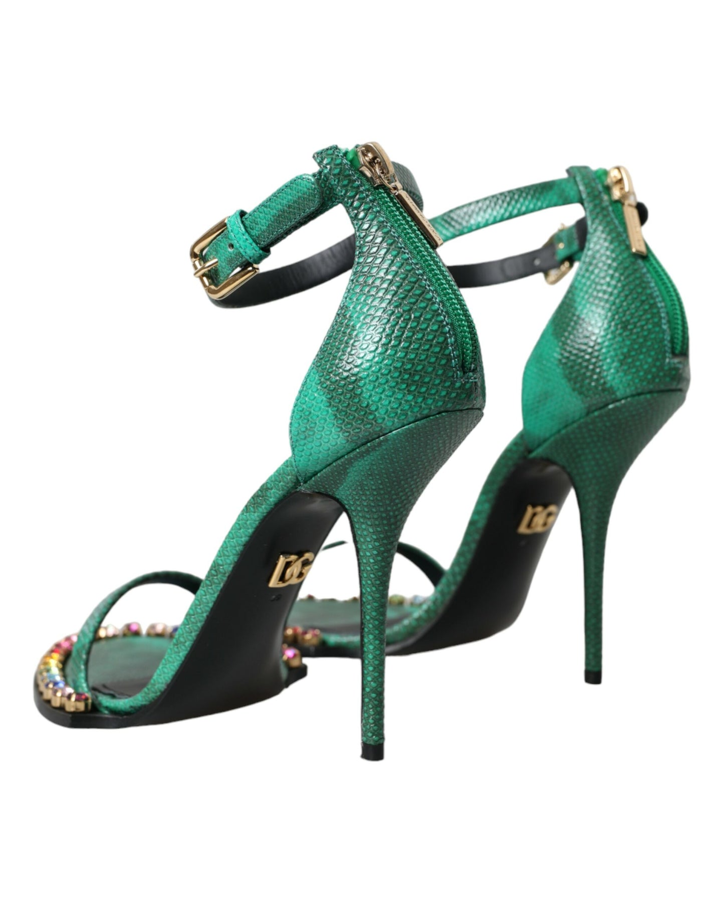 Dolce &amp; Gabbana Sandales en cuir exotique vert avec cristaux