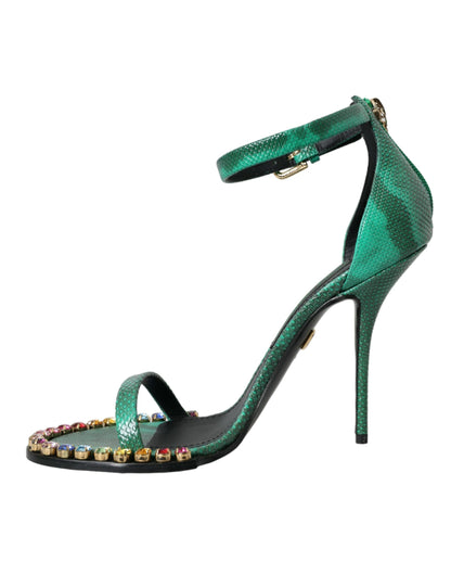 Dolce &amp; Gabbana Sandales en cuir exotique vert avec cristaux