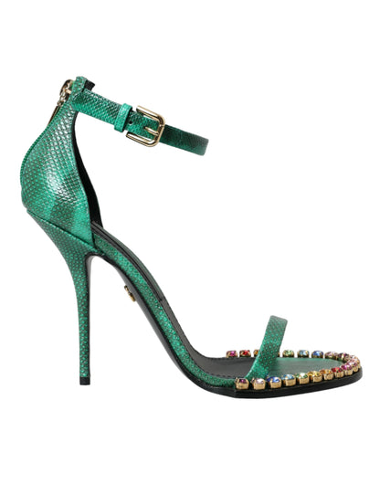 Dolce &amp; Gabbana Sandales en cuir exotique vert avec cristaux