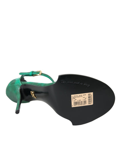 Dolce &amp; Gabbana Sandales en cuir exotique vert avec cristaux