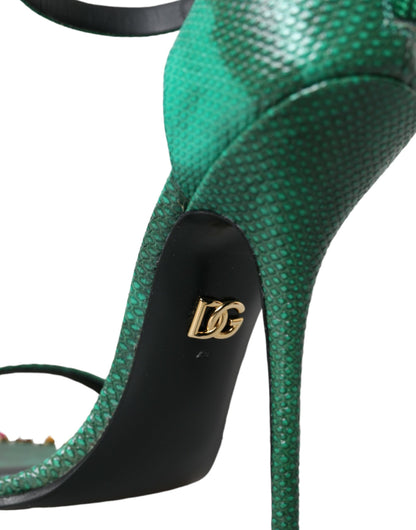 Dolce &amp; Gabbana Sandales en cuir exotique vert avec cristaux