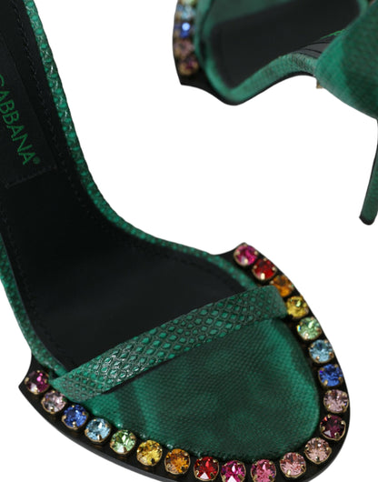 Dolce &amp; Gabbana Sandales en cuir exotique vert avec cristaux