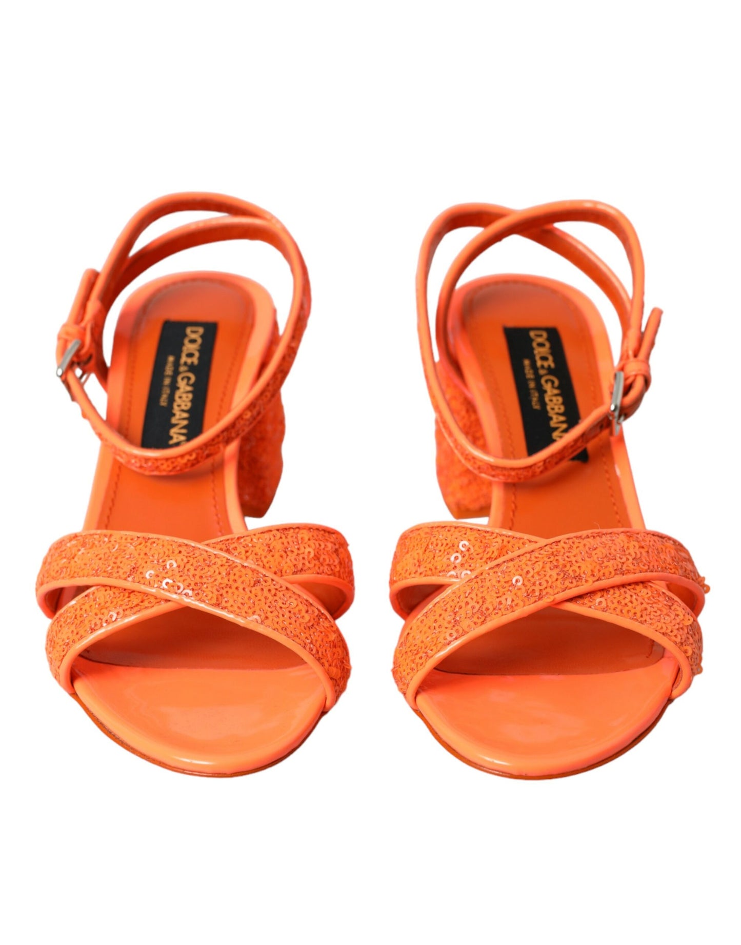 Dolce & Gabbana Orange Sequin Ankle Strap Sandals Shoes