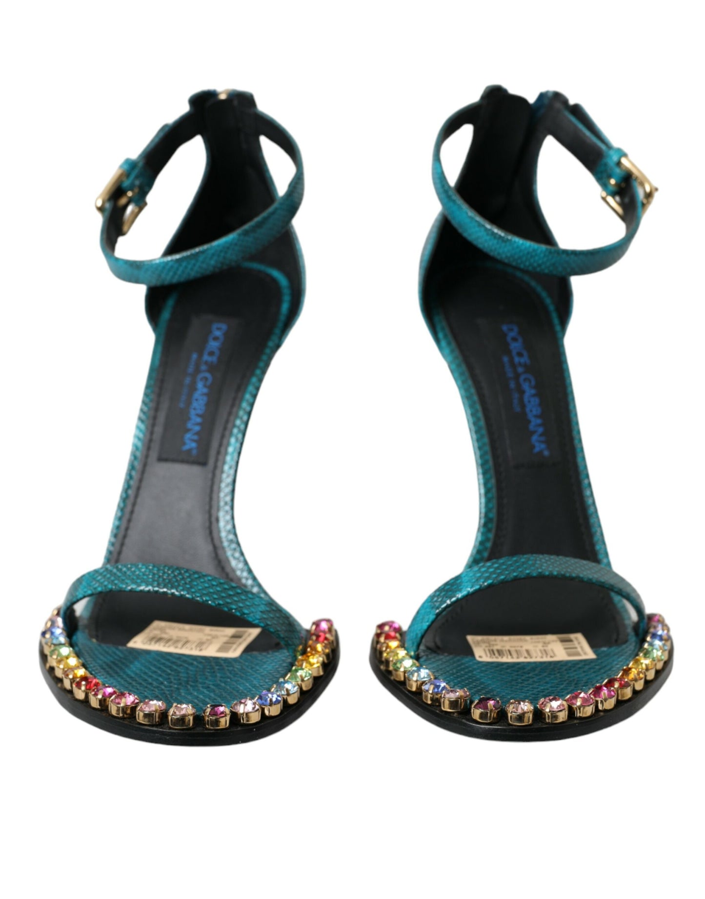 Chaussures sandales en cristal en cuir exotique bleu Dolce &amp; Gabbana