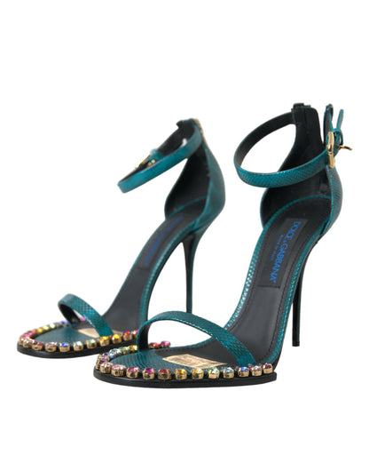 Chaussures sandales en cristal en cuir exotique bleu Dolce &amp; Gabbana