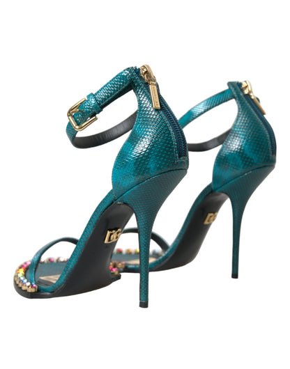 Chaussures sandales en cristal en cuir exotique bleu Dolce &amp; Gabbana