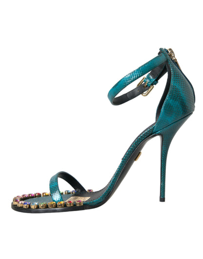 Chaussures sandales en cristal en cuir exotique bleu Dolce &amp; Gabbana