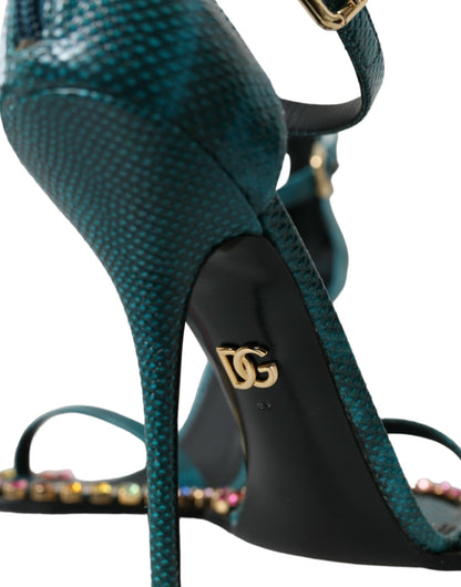 Chaussures sandales en cristal en cuir exotique bleu Dolce &amp; Gabbana