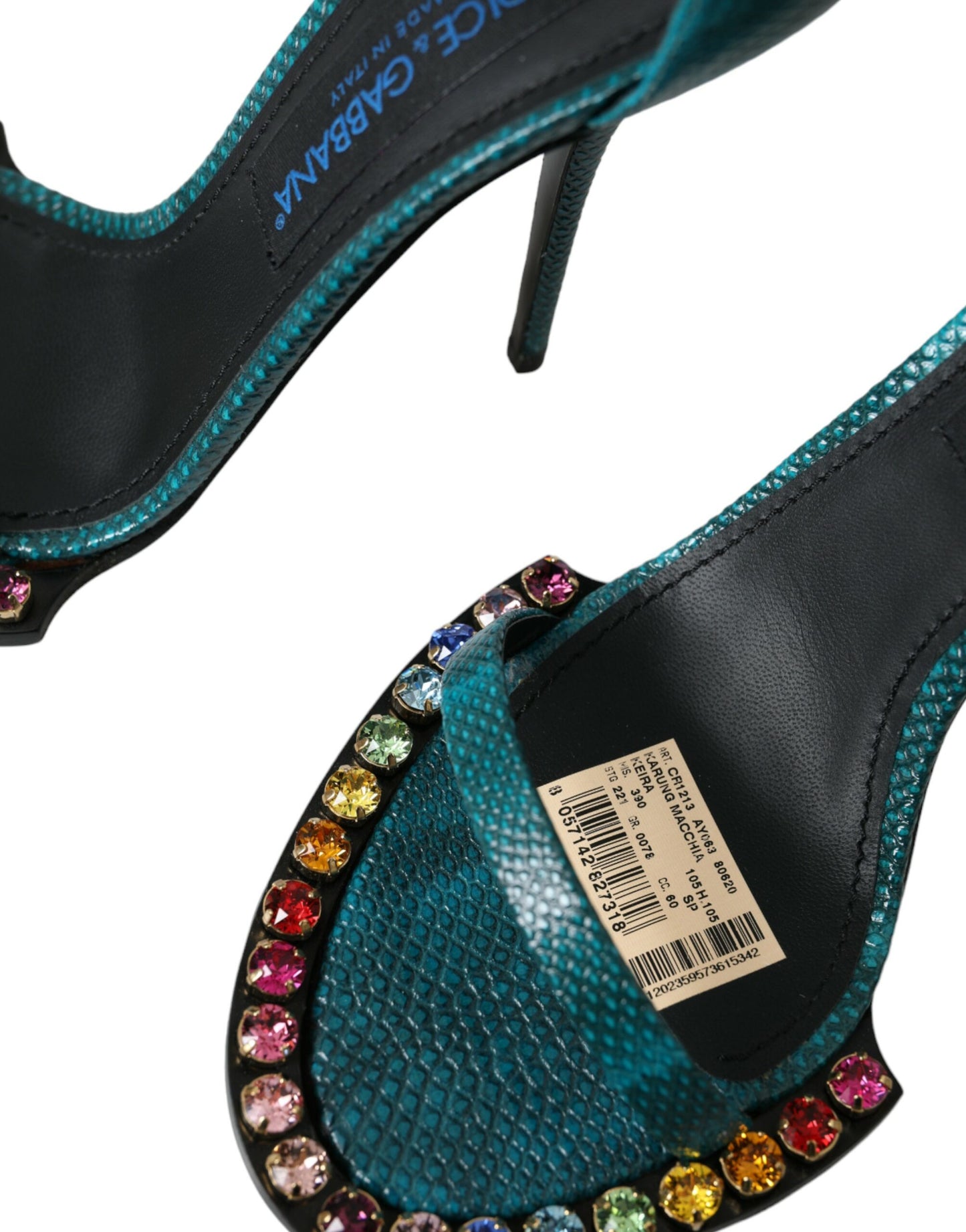 Chaussures sandales en cristal en cuir exotique bleu Dolce &amp; Gabbana