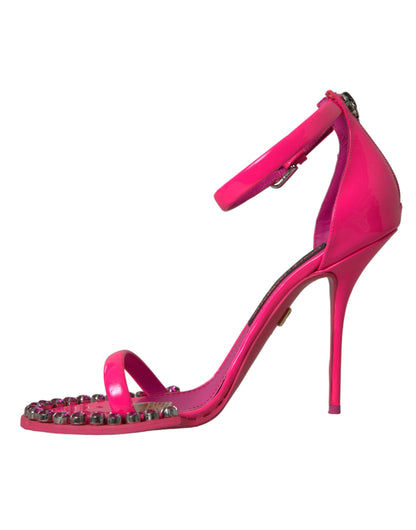 Dolce &amp; Gabbana Sandales à talons en cuir rose avec cristaux