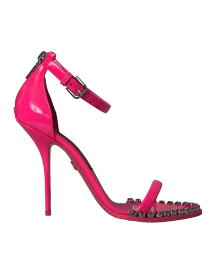 Dolce &amp; Gabbana Sandales à talons en cuir rose avec cristaux