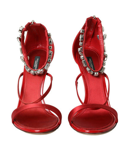 Dolce &amp; Gabbana Keira Sandales à cristaux de satin rouge Chaussures à talons