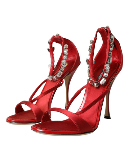 Dolce &amp; Gabbana Keira Sandales à cristaux de satin rouge Chaussures à talons