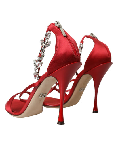 Dolce &amp; Gabbana Keira Sandales à cristaux de satin rouge Chaussures à talons