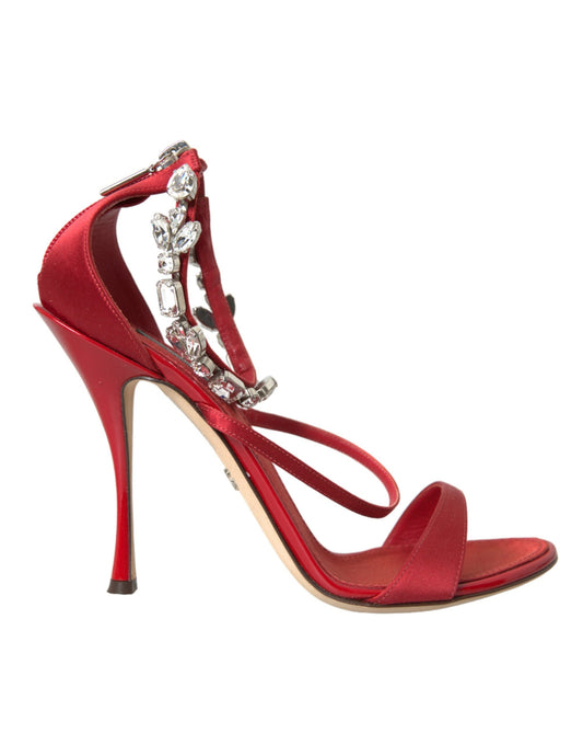 Dolce &amp; Gabbana Keira Sandales à cristaux de satin rouge Chaussures à talons