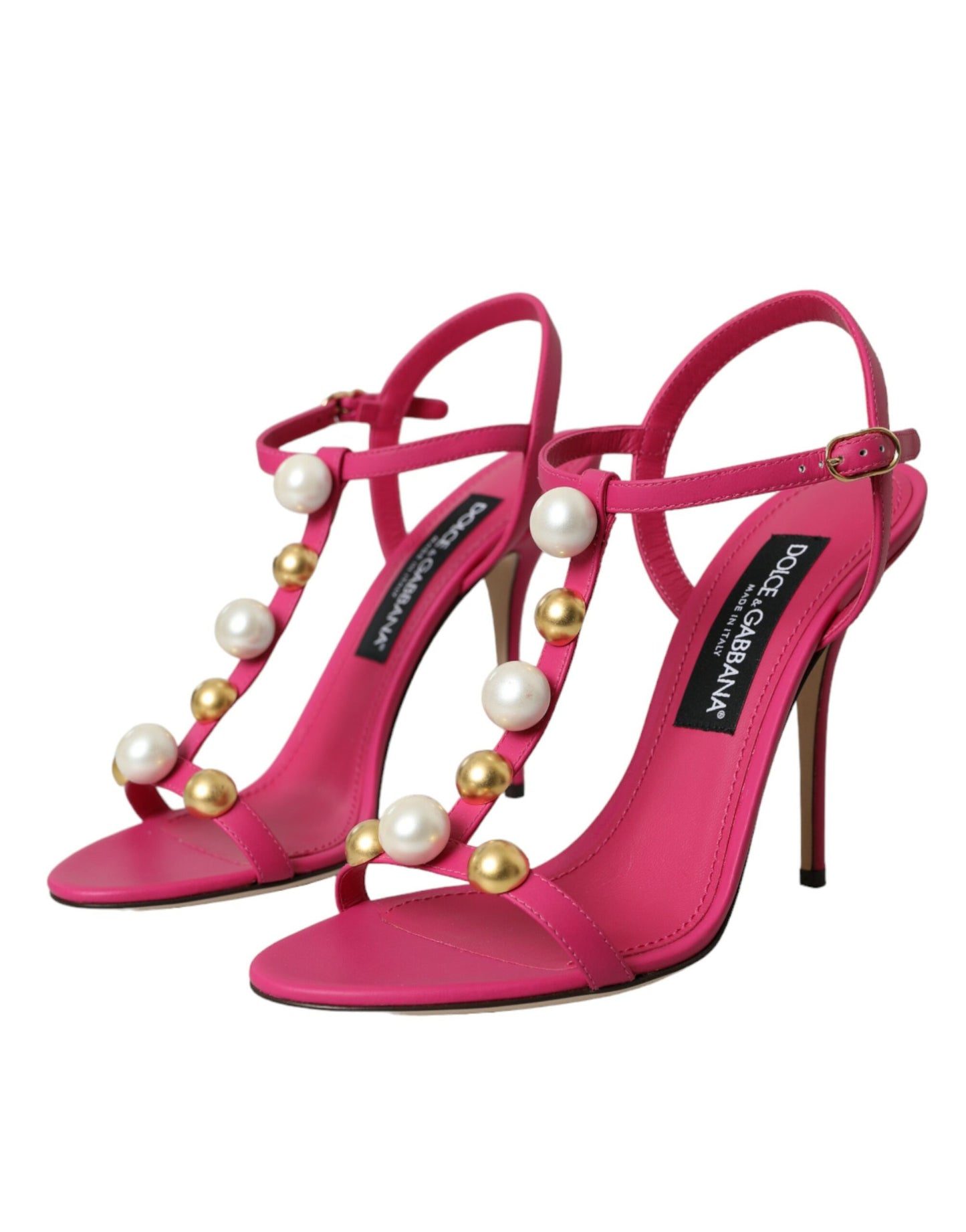 Dolce &amp; Gabbana Sandales en cuir ornées roses Chaussures à talons