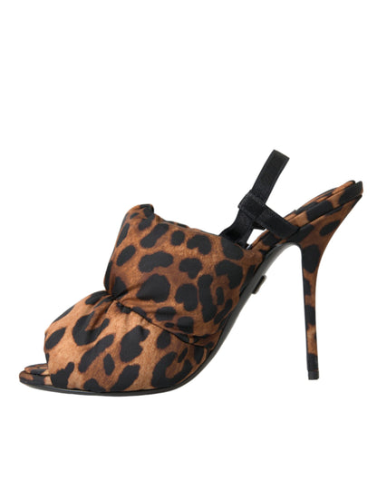 Dolce &amp; Gabbana Marron Léopard Slingback Talons Sandales Chaussures